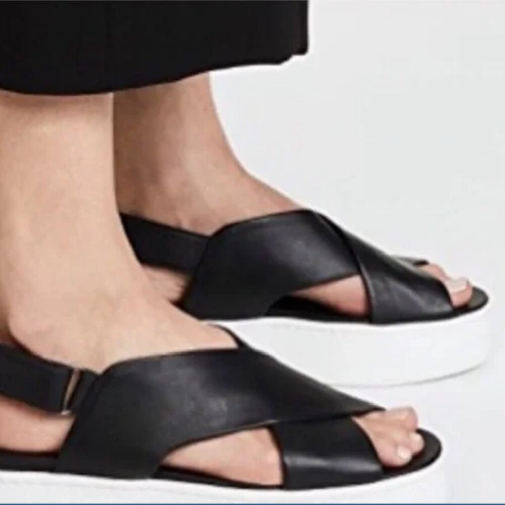 Vince Weslan flatform crossover velcro sandal, size EU 9, US 8.5-9, black